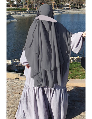 Umm Hafsah Khimar Amira 3 Layers Luxury Chiffon - Grey