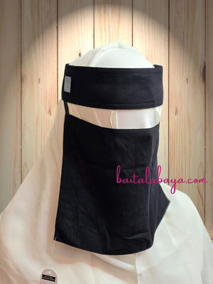 Bedoon Essm Visible Slant Elastic Black Sqaure Logo Niqab