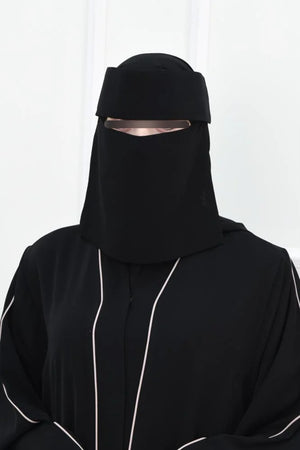Laftah Straight Elastic Flap Niqab With Logo Hardened/Stiff Headband