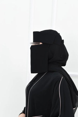 Laftah Straight Elastic Flap Niqab With Logo Hardened/Stiff Headband