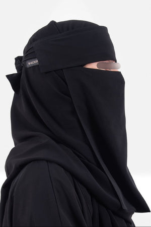 Shader Elastic Sides Flap Niqab Wide Tie Backs