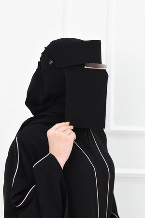 Laftah Straight Elastic Flap Niqab With Logo Hardened/Stiff Headband