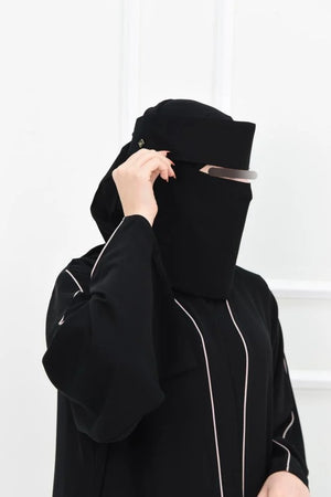 Laftah Straight Elastic Flap Niqab With Logo Hardened/Stiff Headband